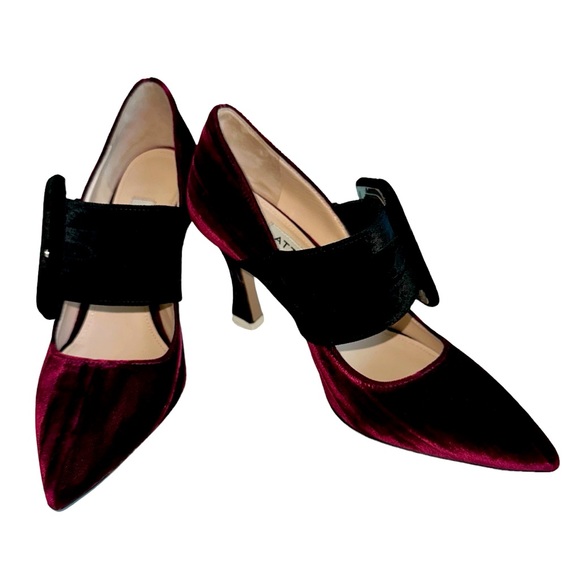 The Attico Elsa Velvet pumps Burgundy plum Black buckle heel EUC US size 5 - Picture 2 of 14